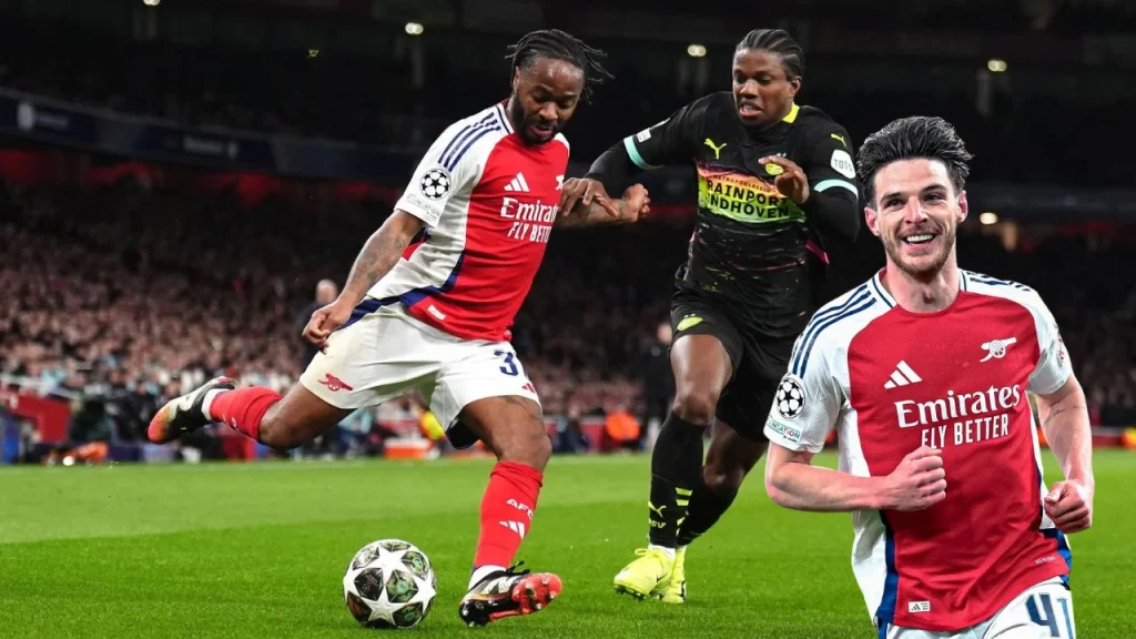 In image: Rahim Sterling, Tyrell Malacia and Declan Rice